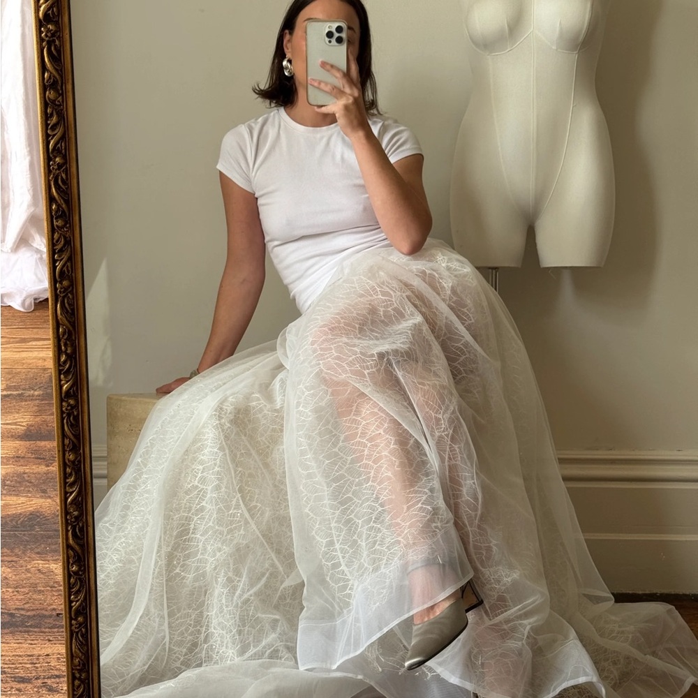 Vintage Bridal Sheer Organza Webbed Lace Bridal Skirt - Picture 5 of 9